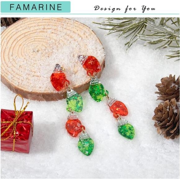 Christmas Earrings for Women Colorful Acrylic Drop Tree Lantern Gift Jewelry - Picture 4 of 7